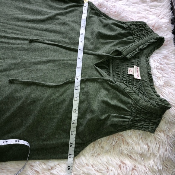 Merona Tank Smocked Dress size Small Army Olive Green Swing Stretch V Neck - Picture 6 of 6